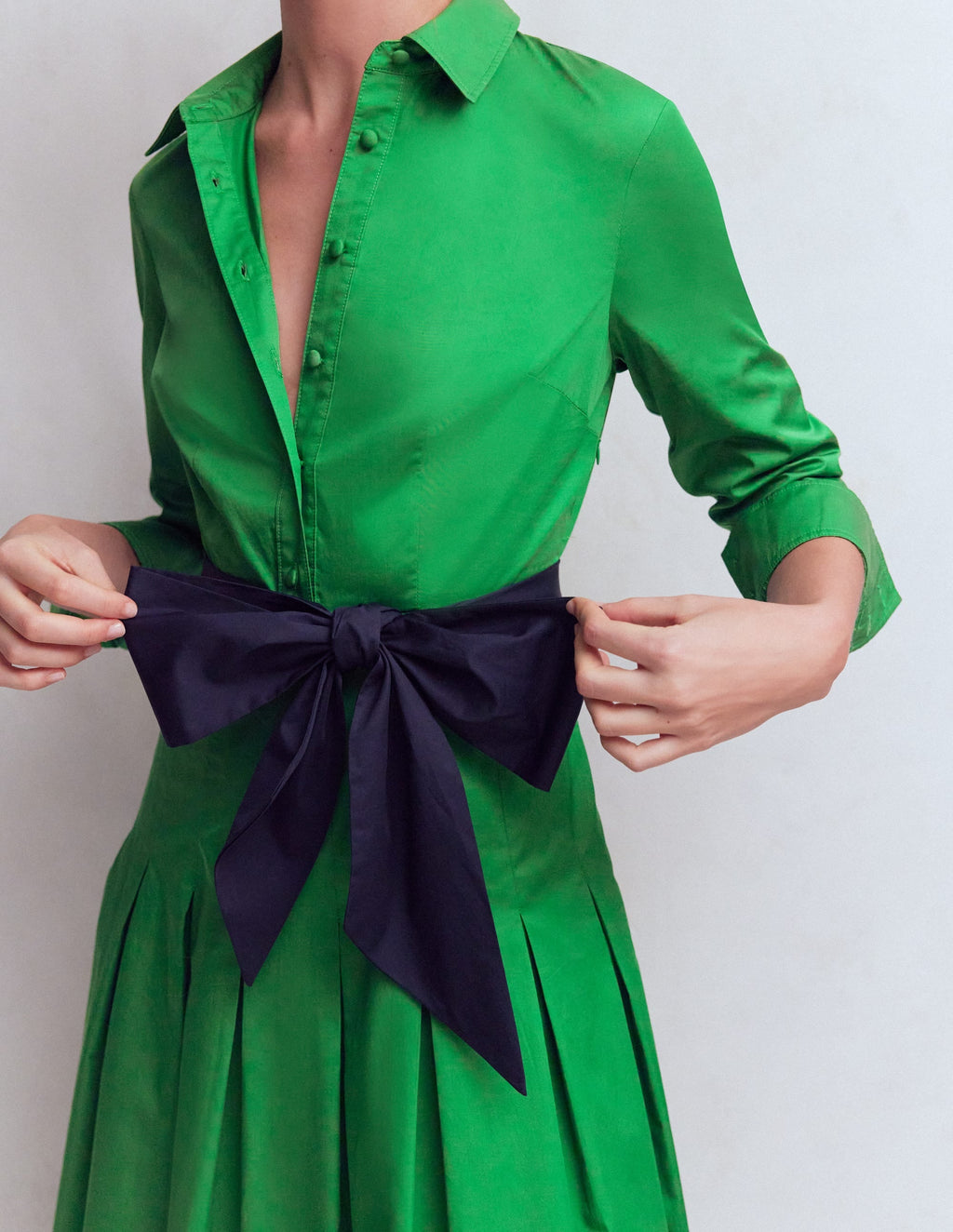 Maxi Pleated Bow Dress-Green Navy