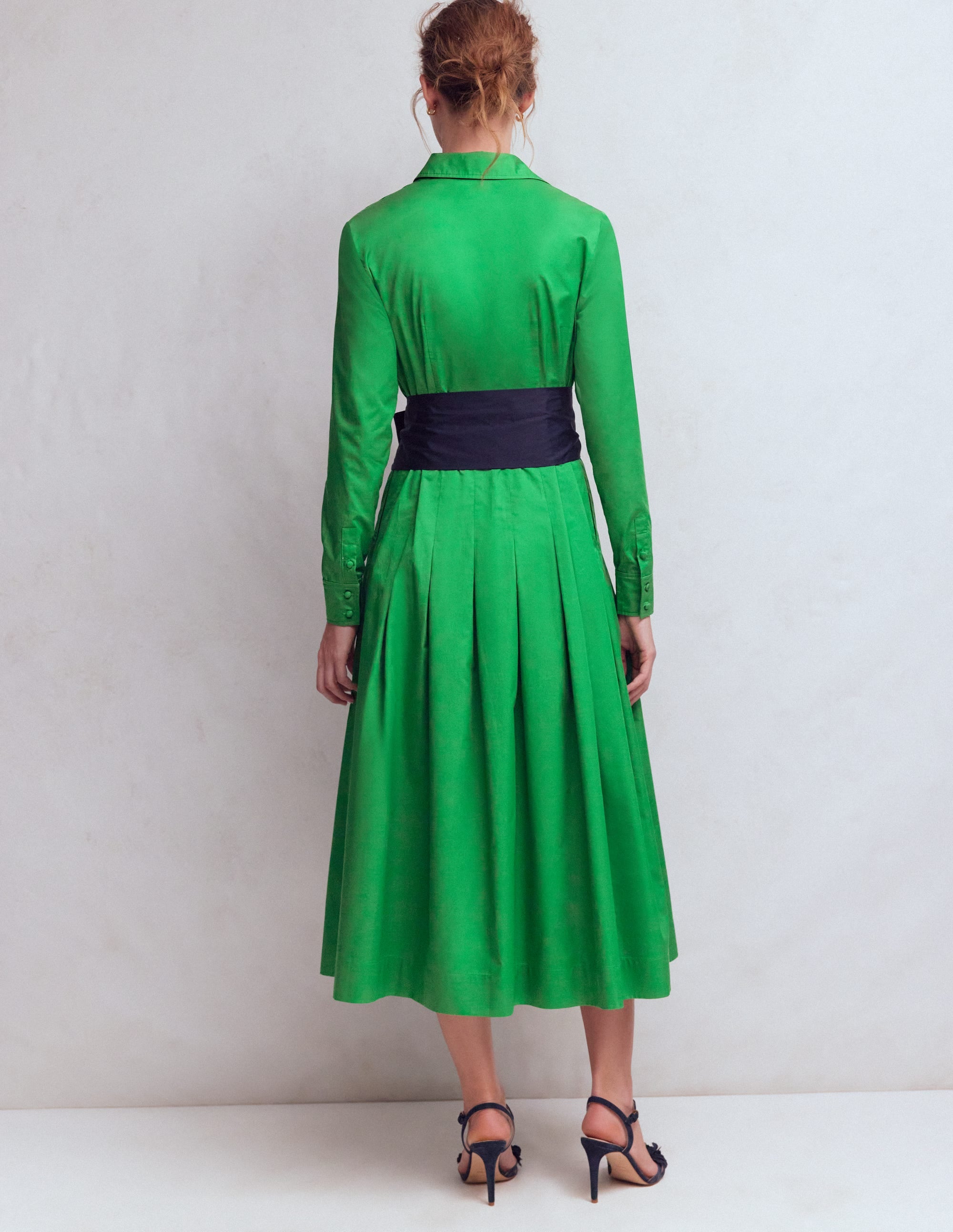 Maxi Pleated Bow Dress-Green Navy