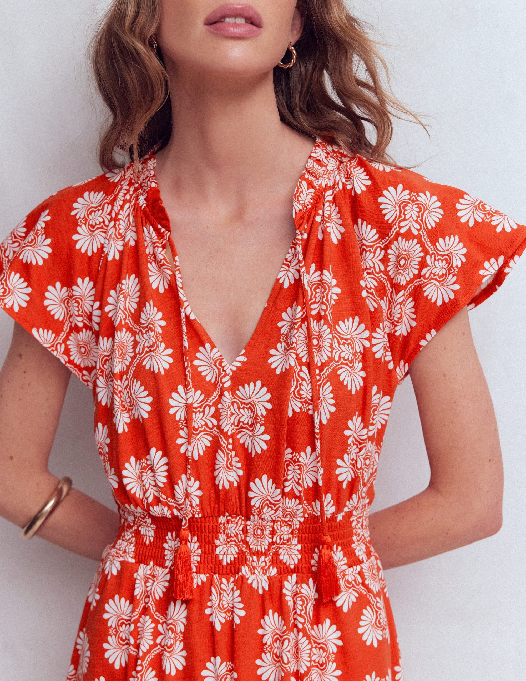 Tala Tiered Jersey Maxi Dress-Blood Orange, Botanical Charm