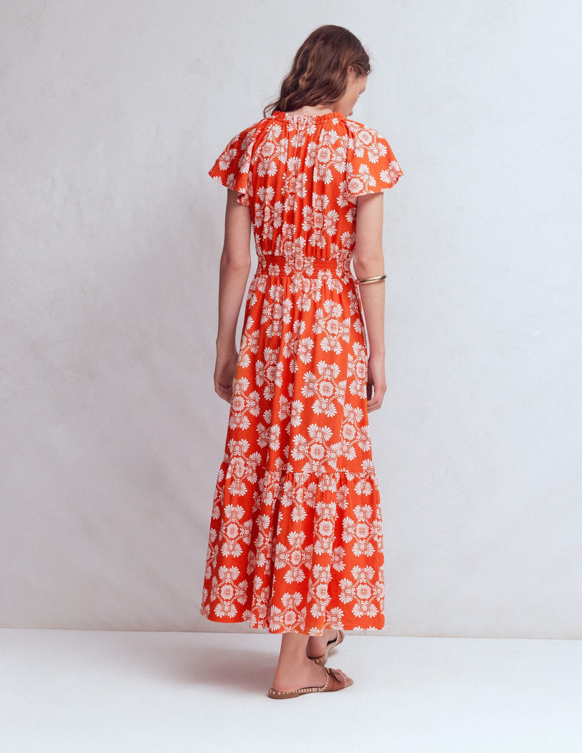 Tala Tiered Jersey Maxi Dress-Blood Orange, Botanical Charm