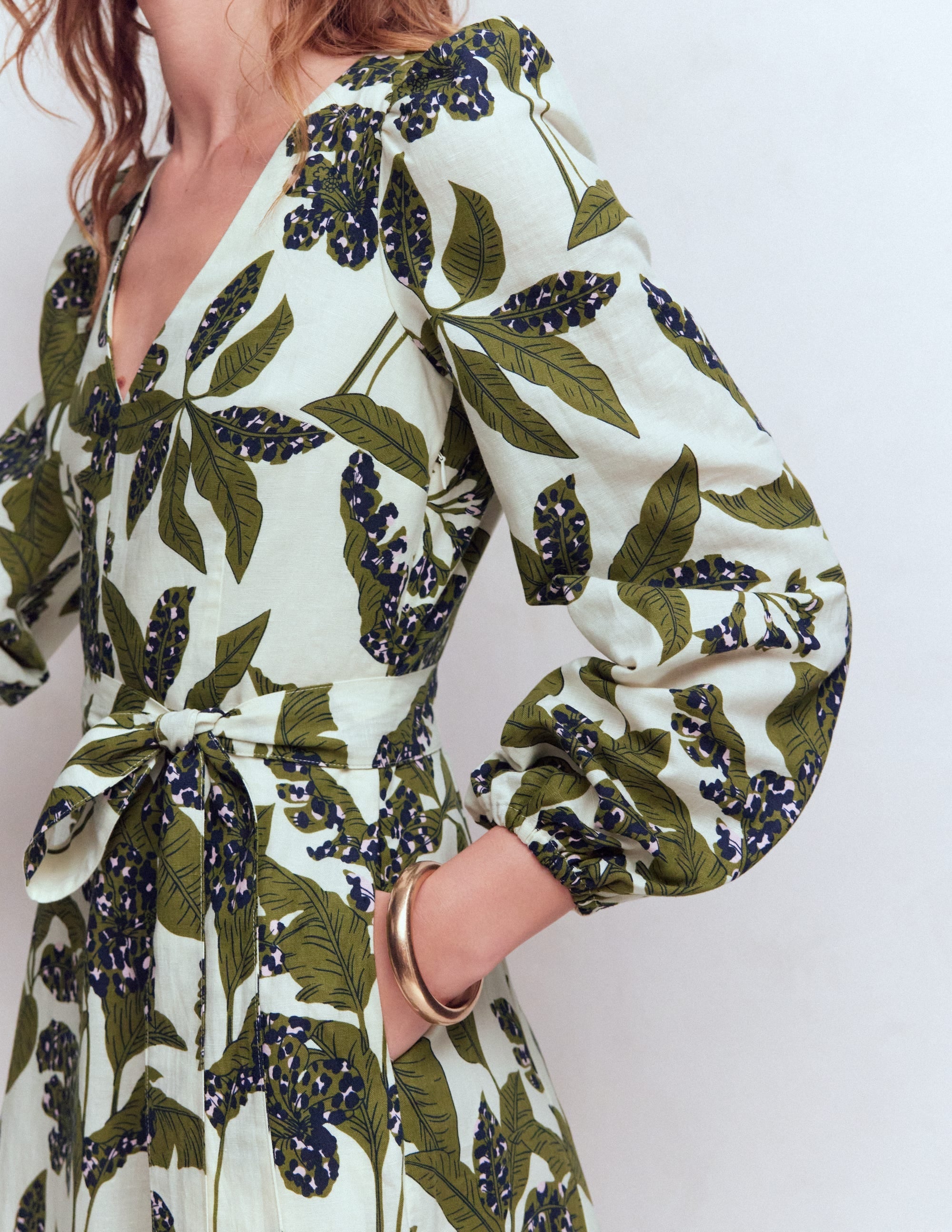 Florence Linen Blend Dress-Olive Leopard Flora