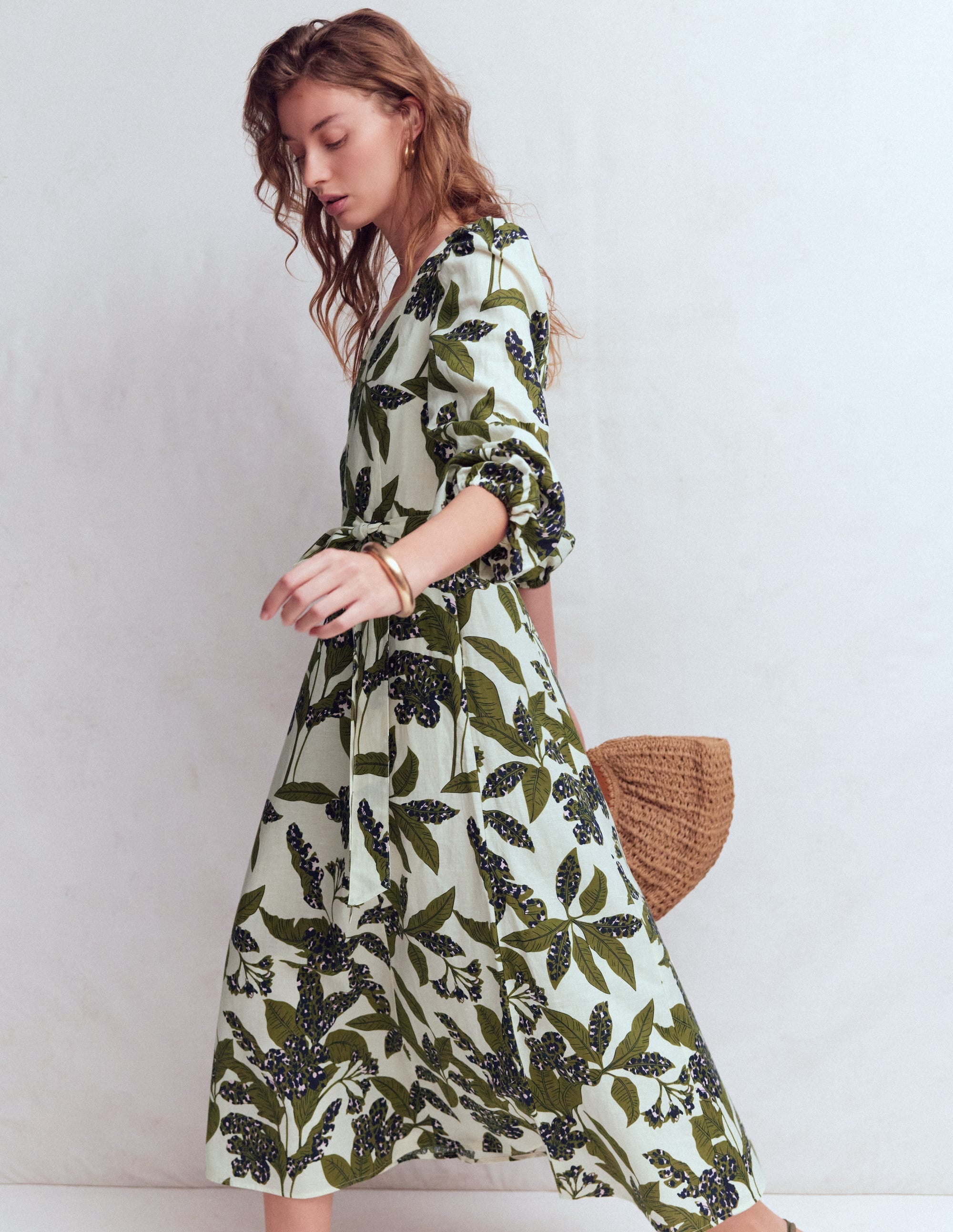 Florence Linen Blend Dress-Olive Leopard Flora