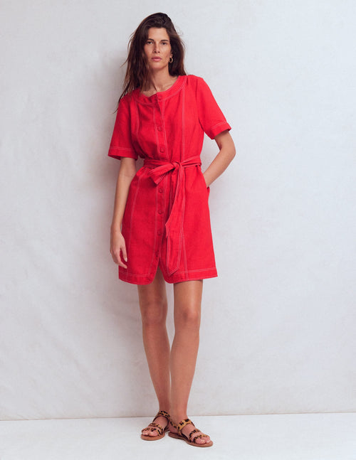 Callie Linen Short Dress-Bright Cherry