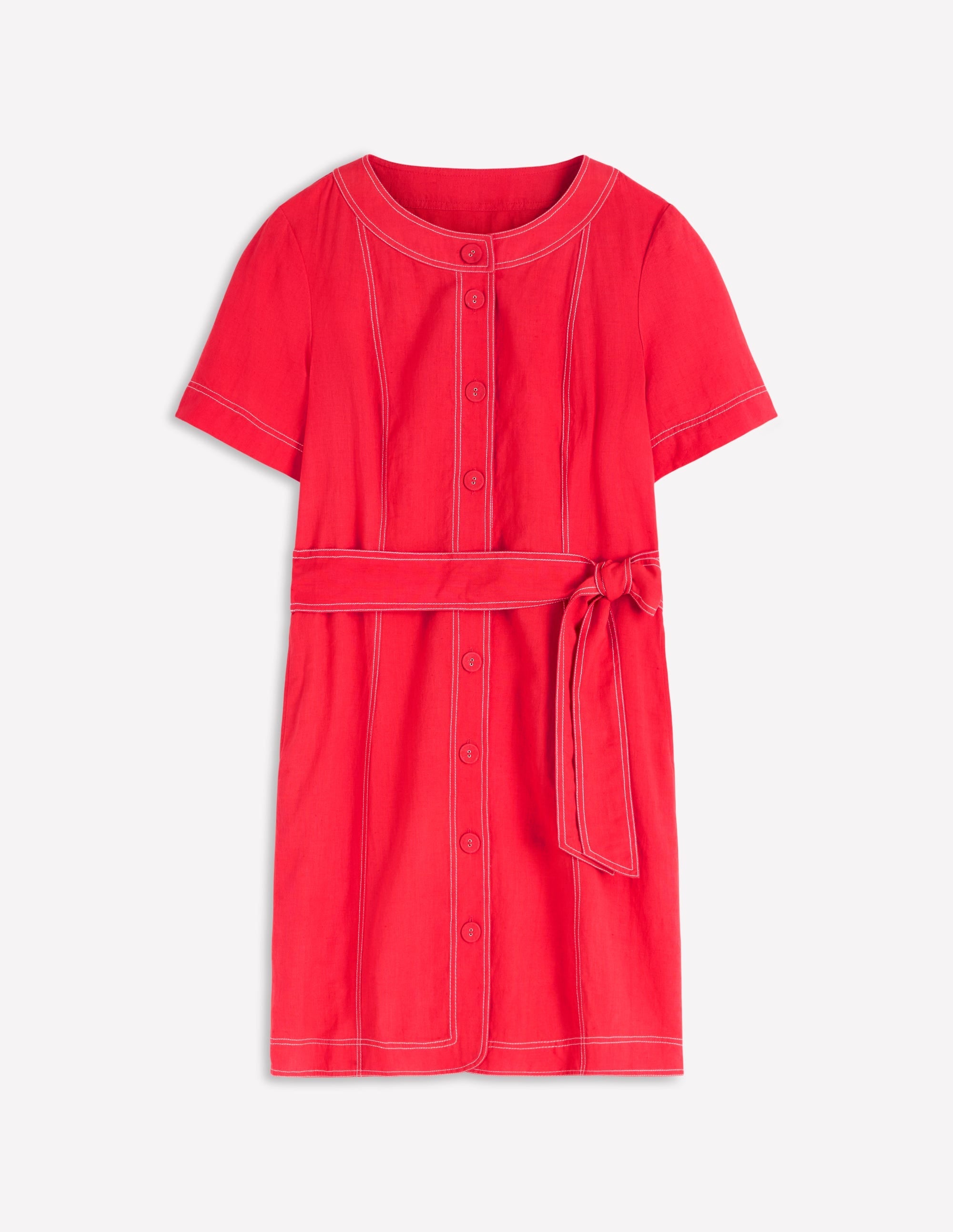 Callie Linen Short Dress-Bright Cherry