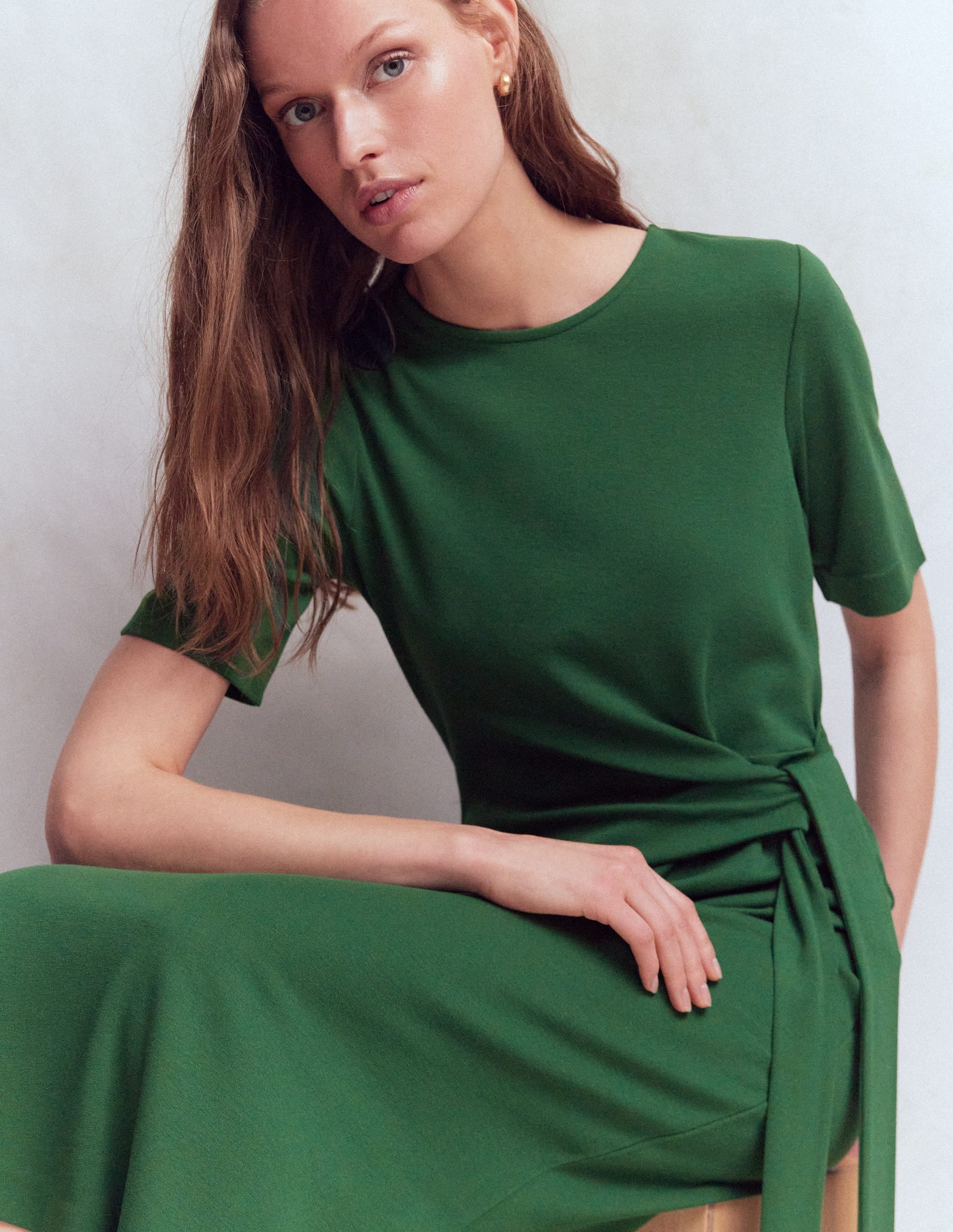 Zinnia Tie Ponte Midi Dress-Dark Green