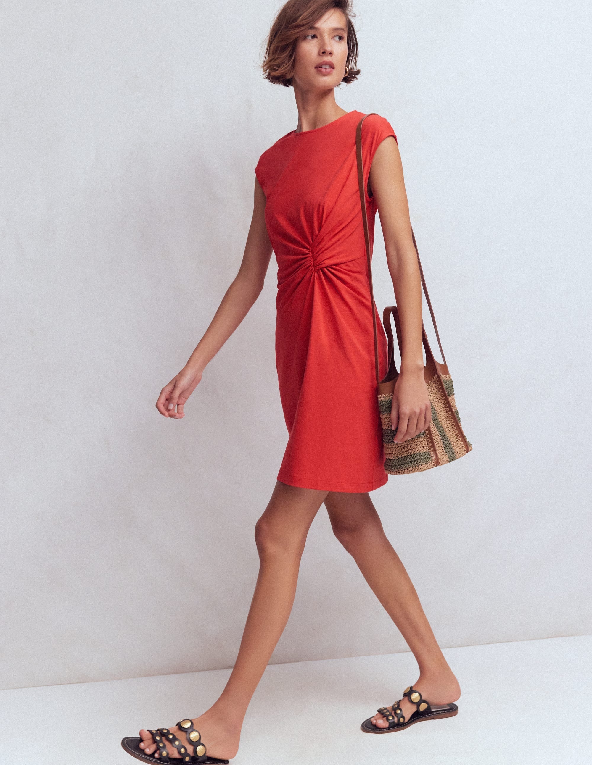 Delilah Twist Short Dress-Red Coral