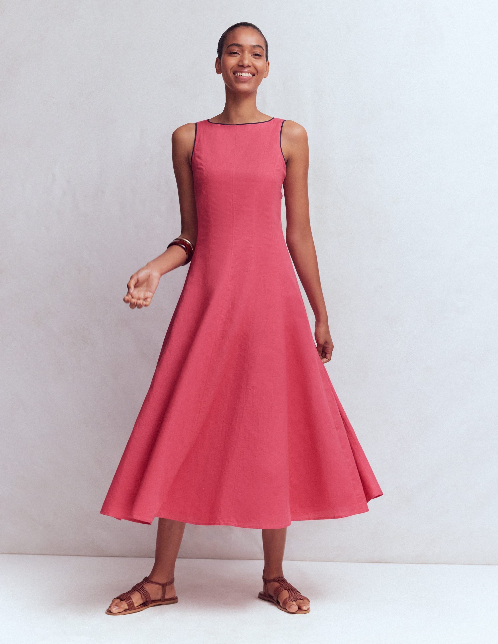 Annet Linen Blend Midi Dress-Cherry Blush