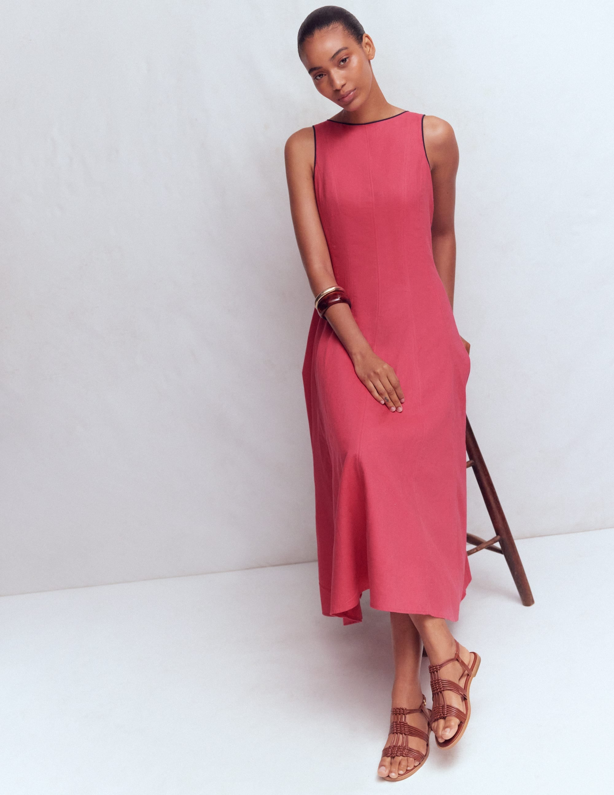 Annet Linen Blend Midi Dress-Cherry Blush