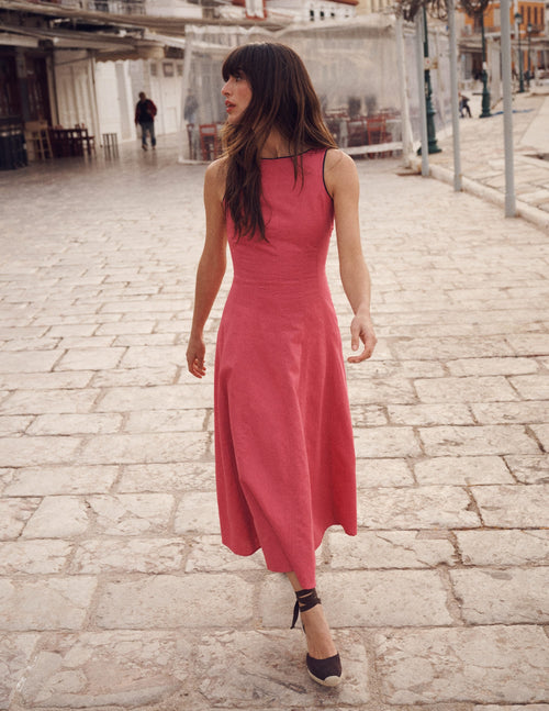 Annet Linen Blend Midi Dress-Cherry Blush