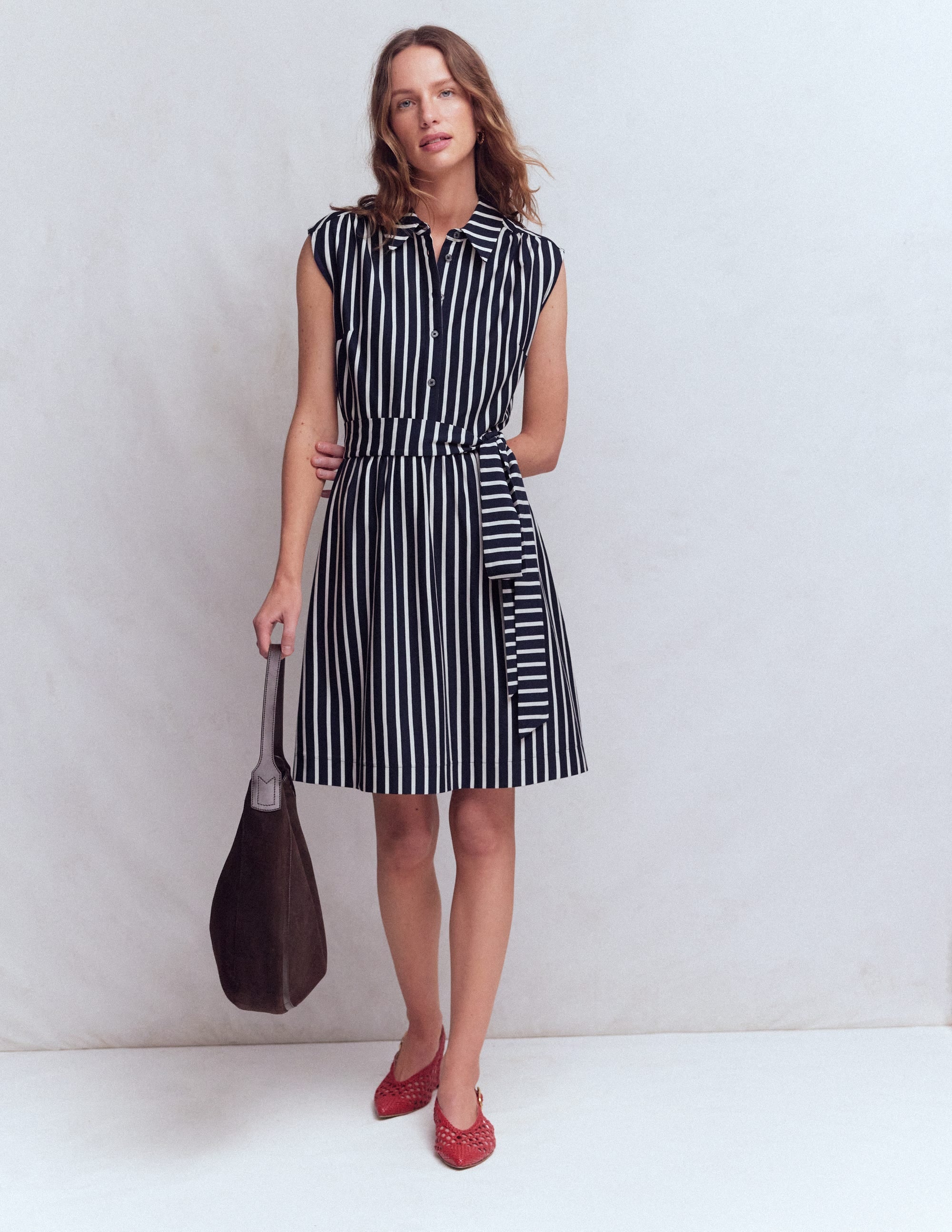 Honor Short Jersey Shirt Dress-Navy and White Stripe