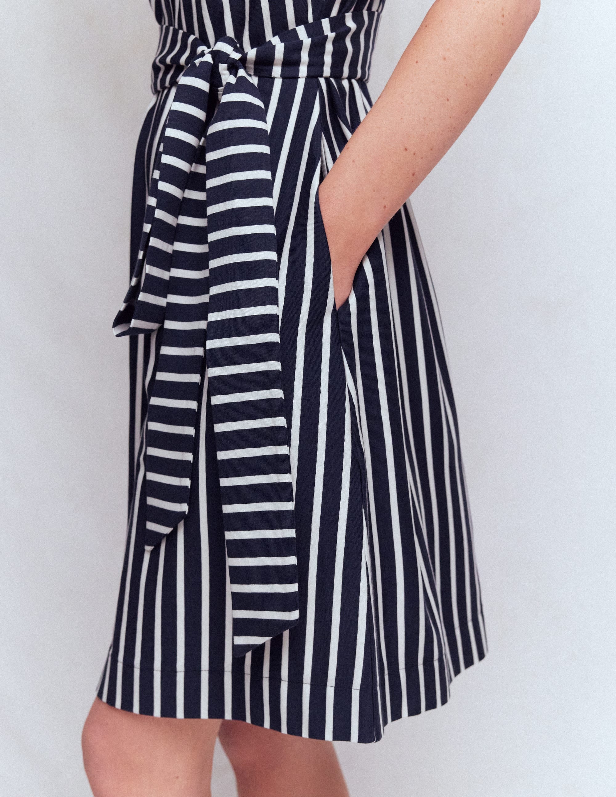 Honor Short Jersey Shirt Dress-Navy and White Stripe