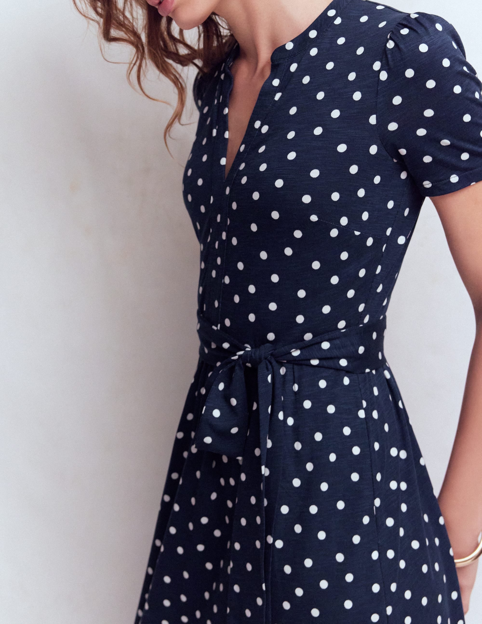 Naomi Jersey Midi Dress-Navy and Ivory, Painted Dot