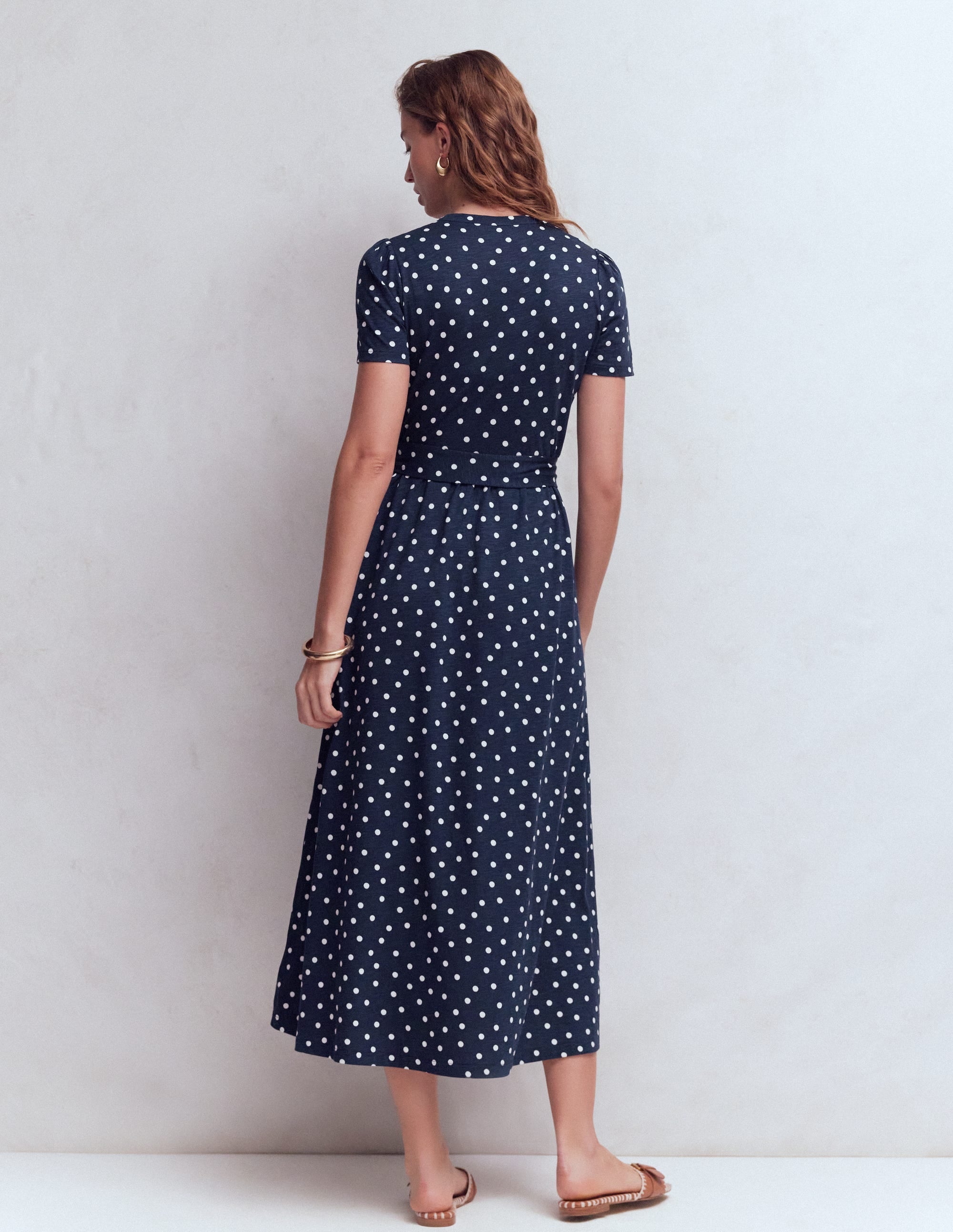 Naomi Jersey Midi Dress-Navy and Ivory, Painted Dot
