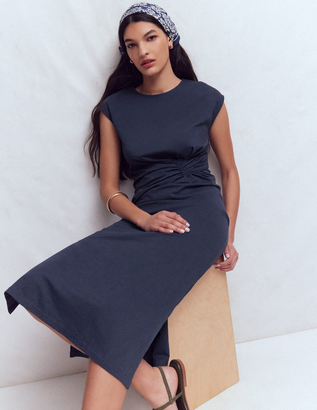 Delilah Twist Midi Dress-Navy