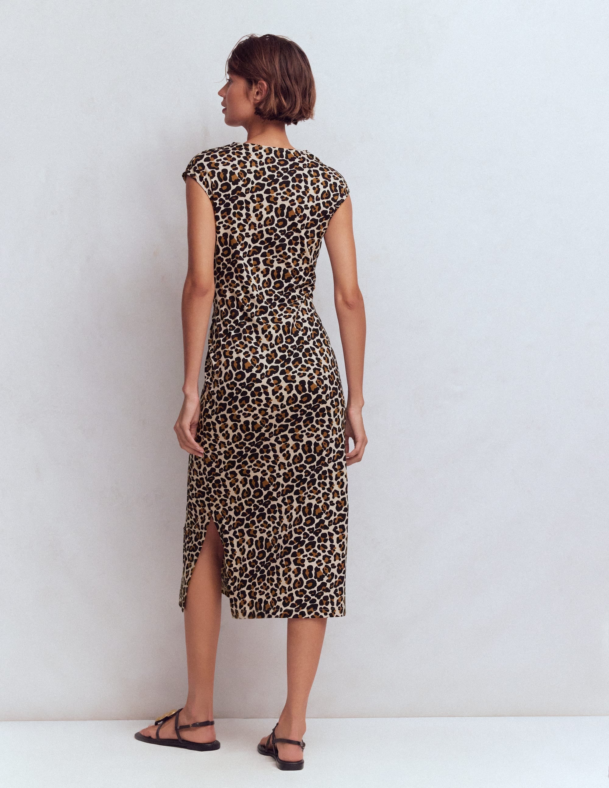 Delilah Twist Midi Dress-Almond Milk, Cheetah Pop