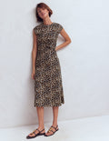 Delilah Twist Midi Dress-Almond Milk, Cheetah Pop