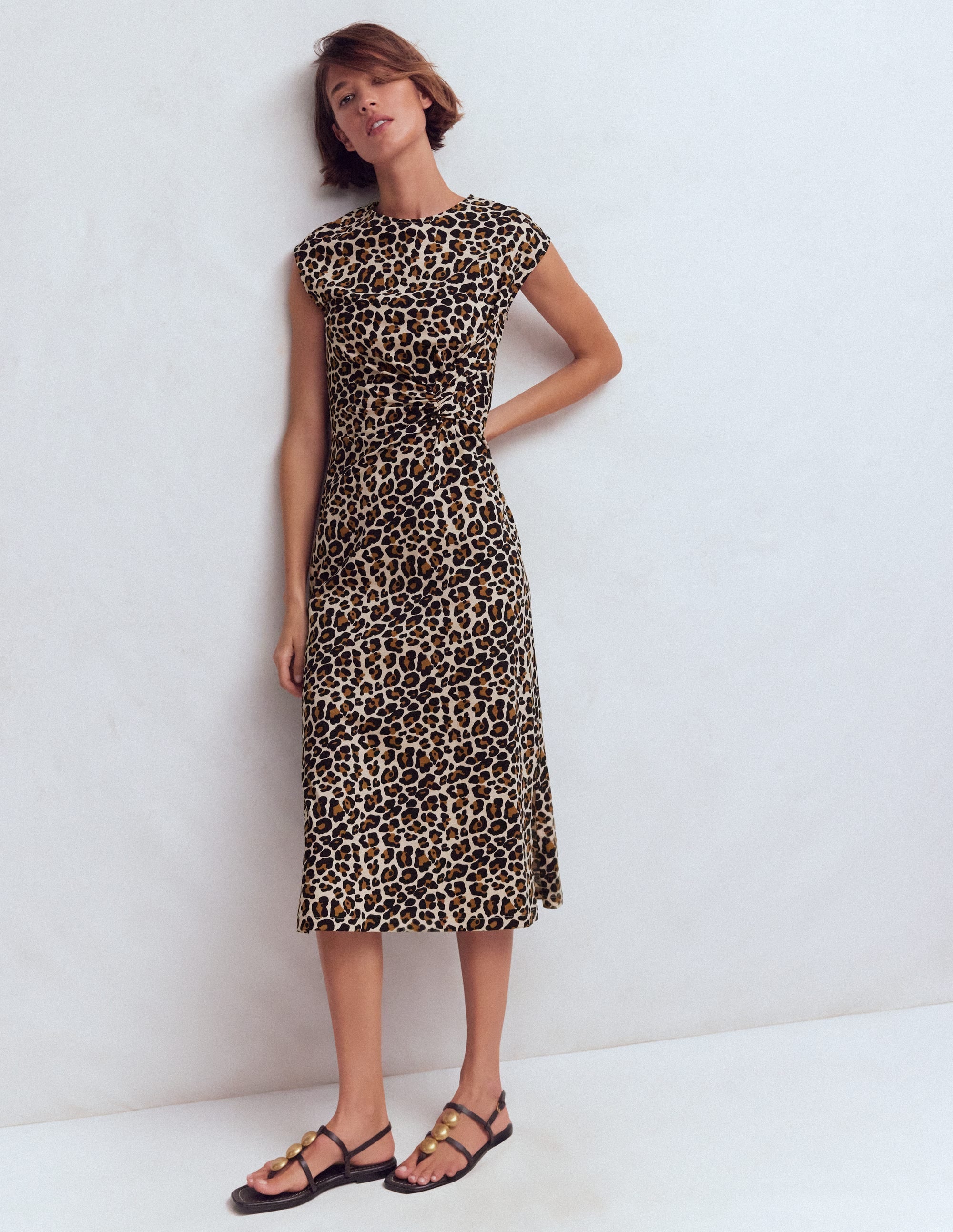 Delilah Twist Midi Dress-Almond Milk, Cheetah Pop
