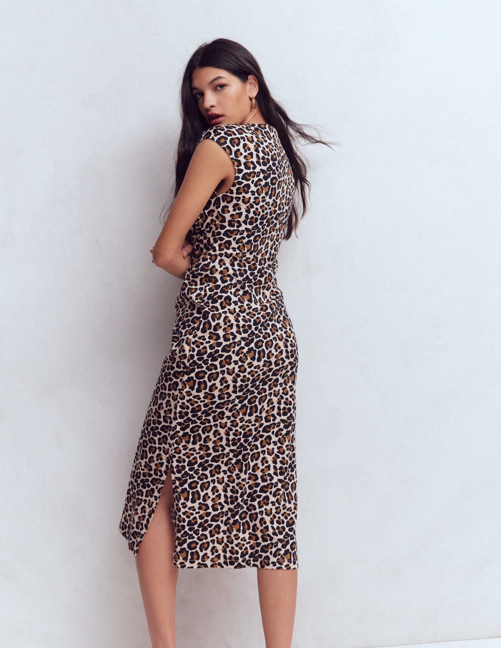 Delilah Twist Midi Dress-Almond Milk, Cheetah Pop