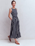 Saoirse Smocked Jersey Dress-Navy, Ivory Stripe