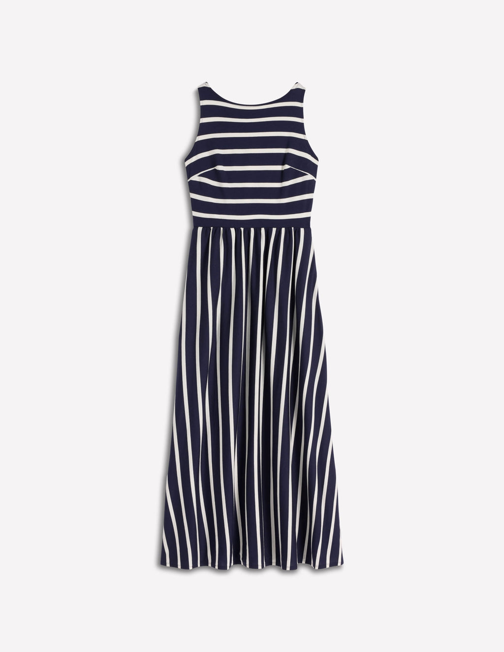 Saoirse Smocked Jersey Dress-Navy, Ivory Stripe