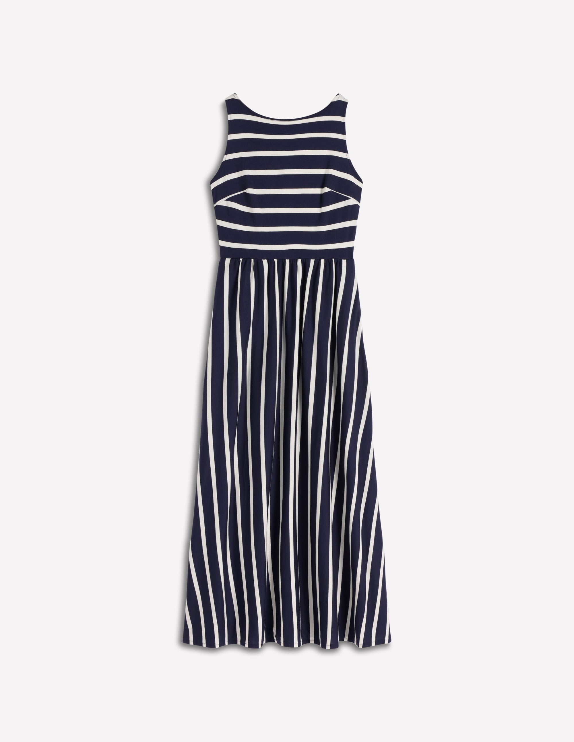Saoirse Smocked Jersey Dress-Navy, Ivory Stripe