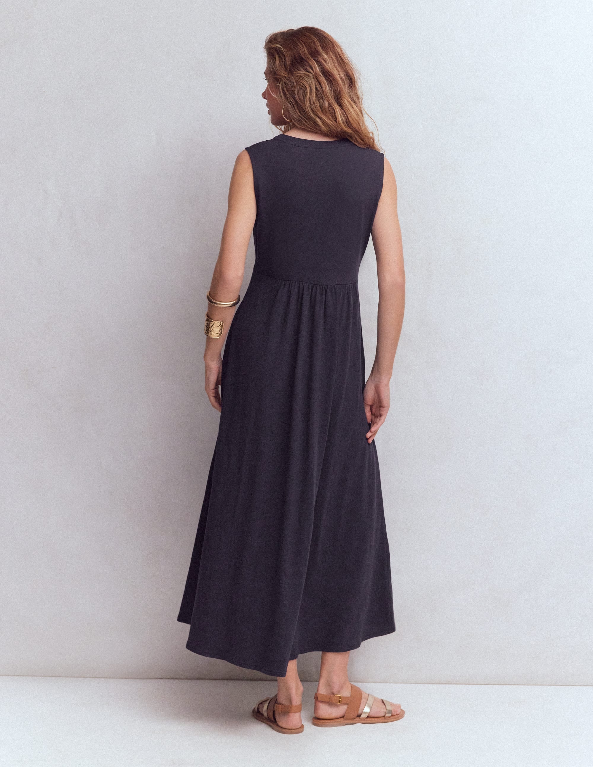 Notch Neck Jersey Maxi Dress-Navy