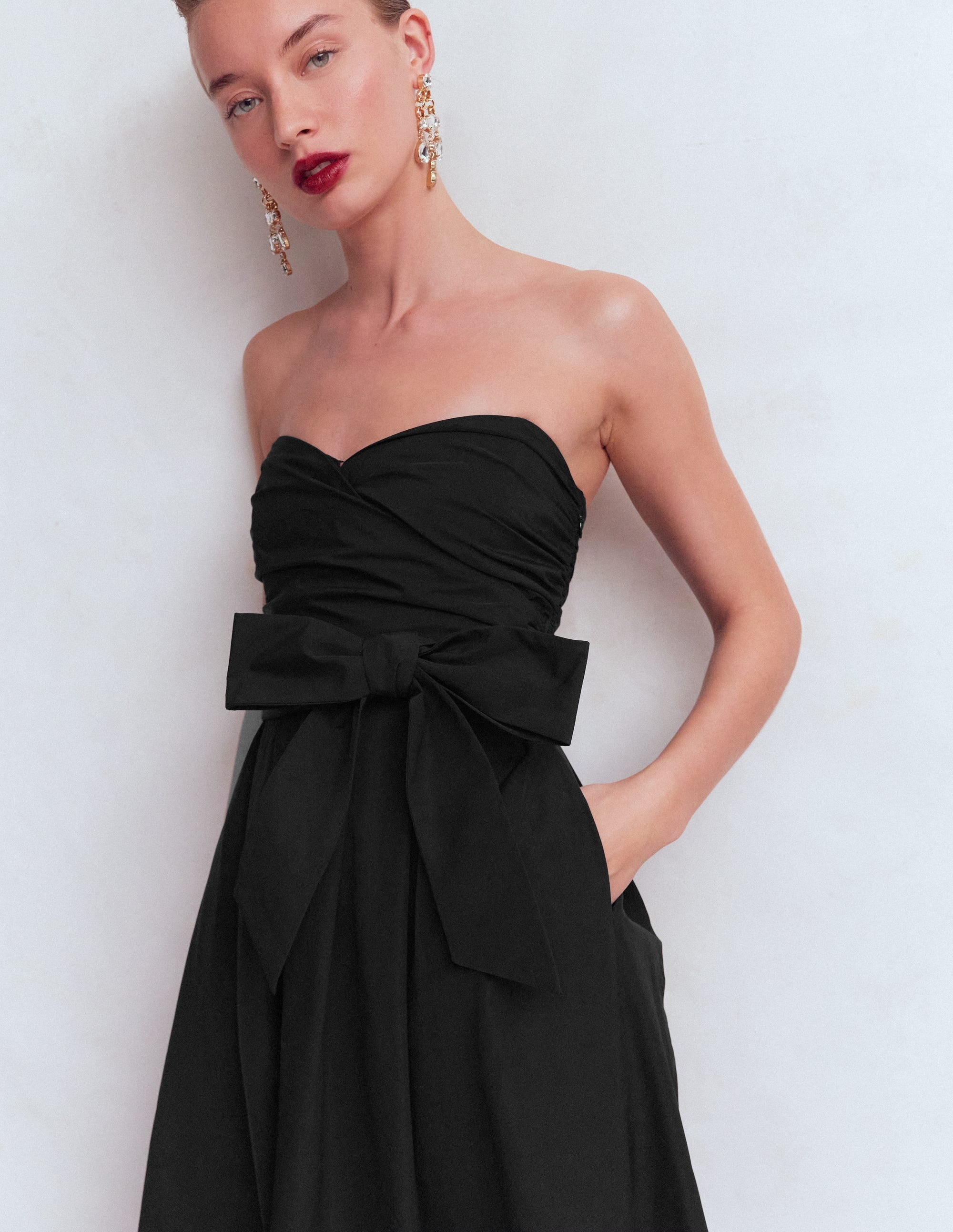 Strapless Taffeta Dress-Black