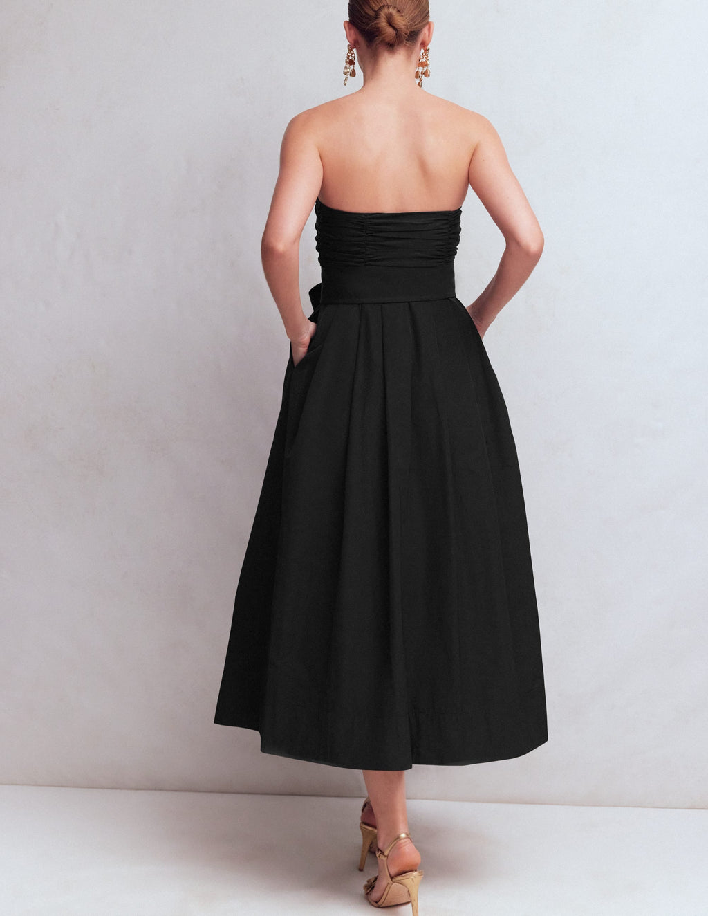 Strapless Taffeta Dress-Black