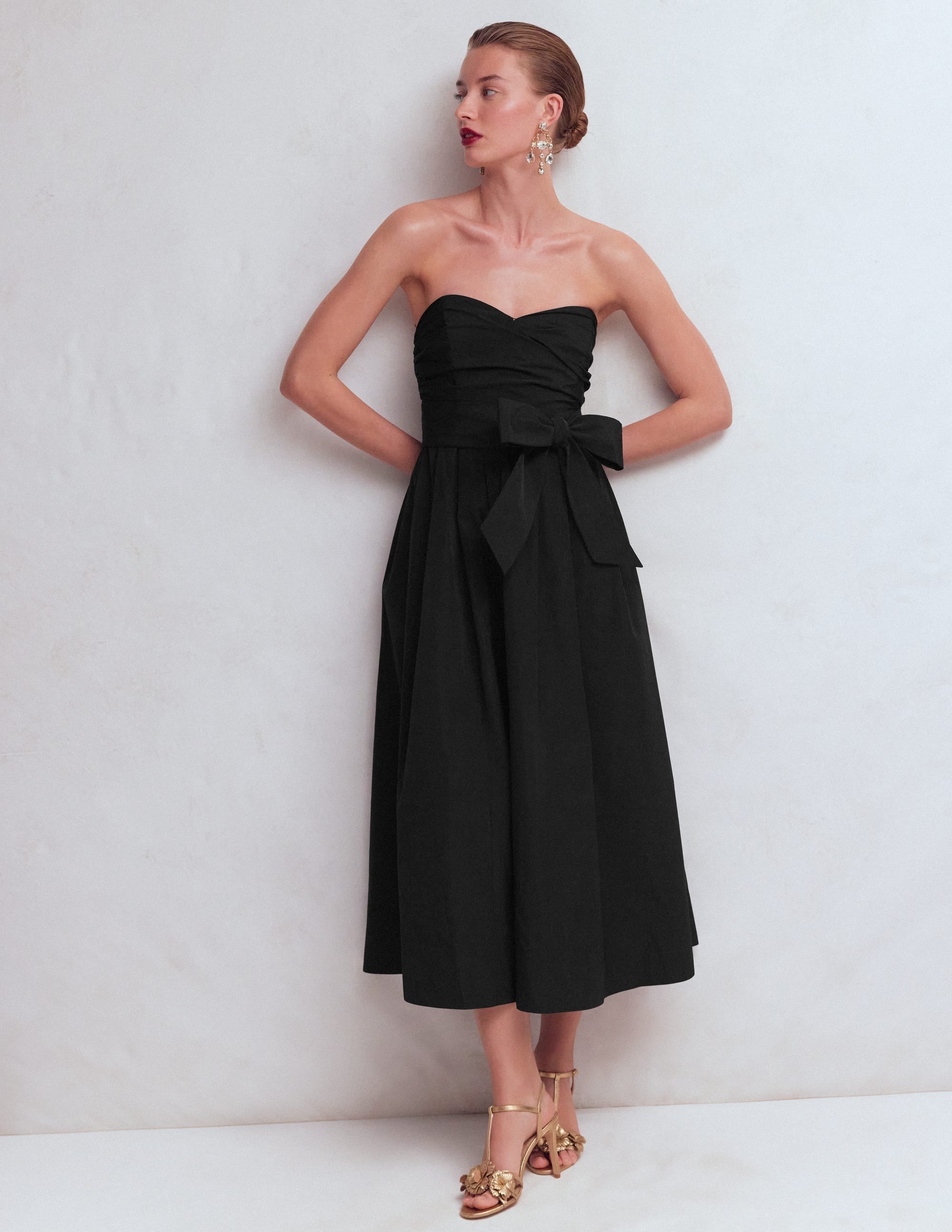 Strapless Taffeta Dress-Black
