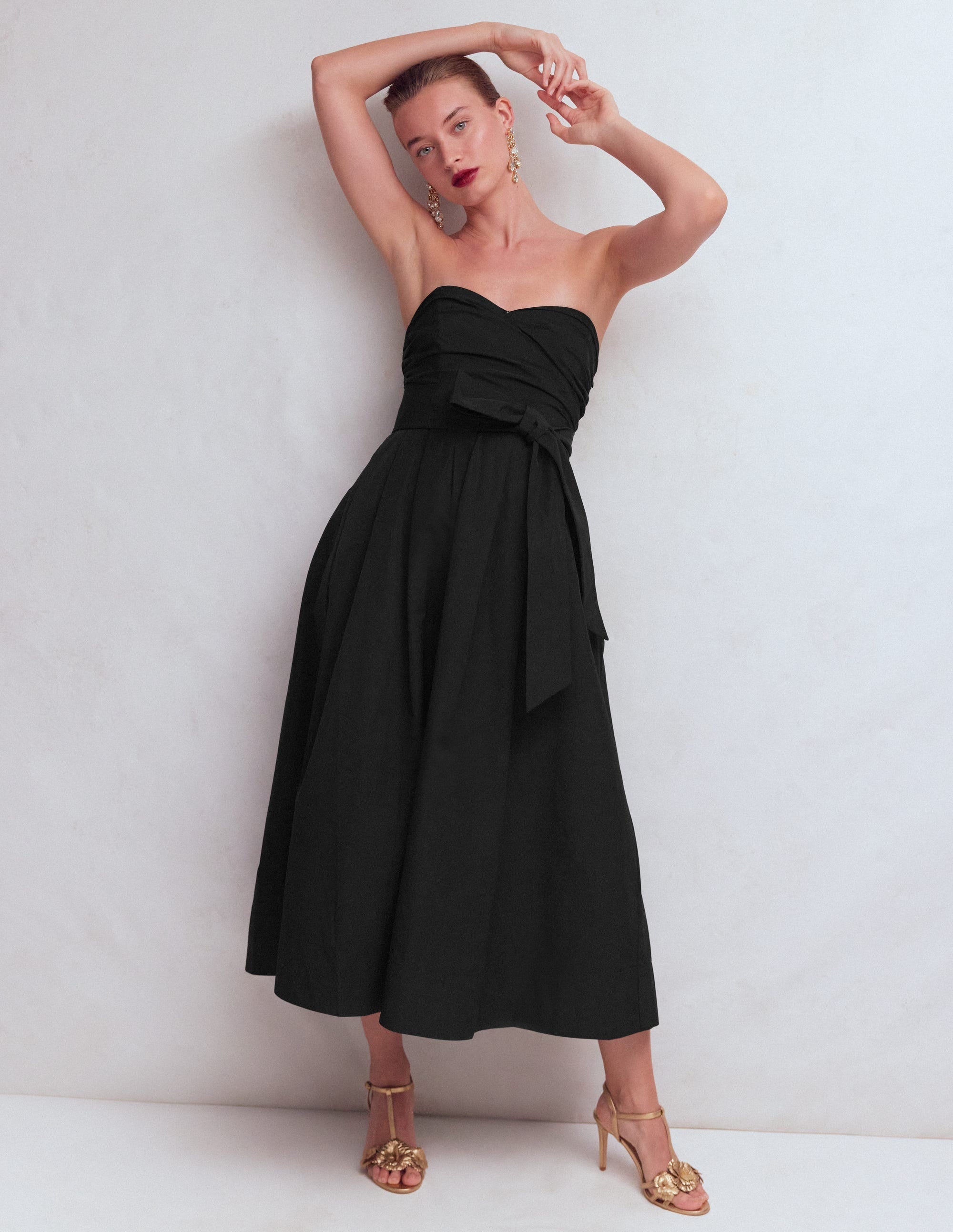 Strapless Taffeta Dress-Black