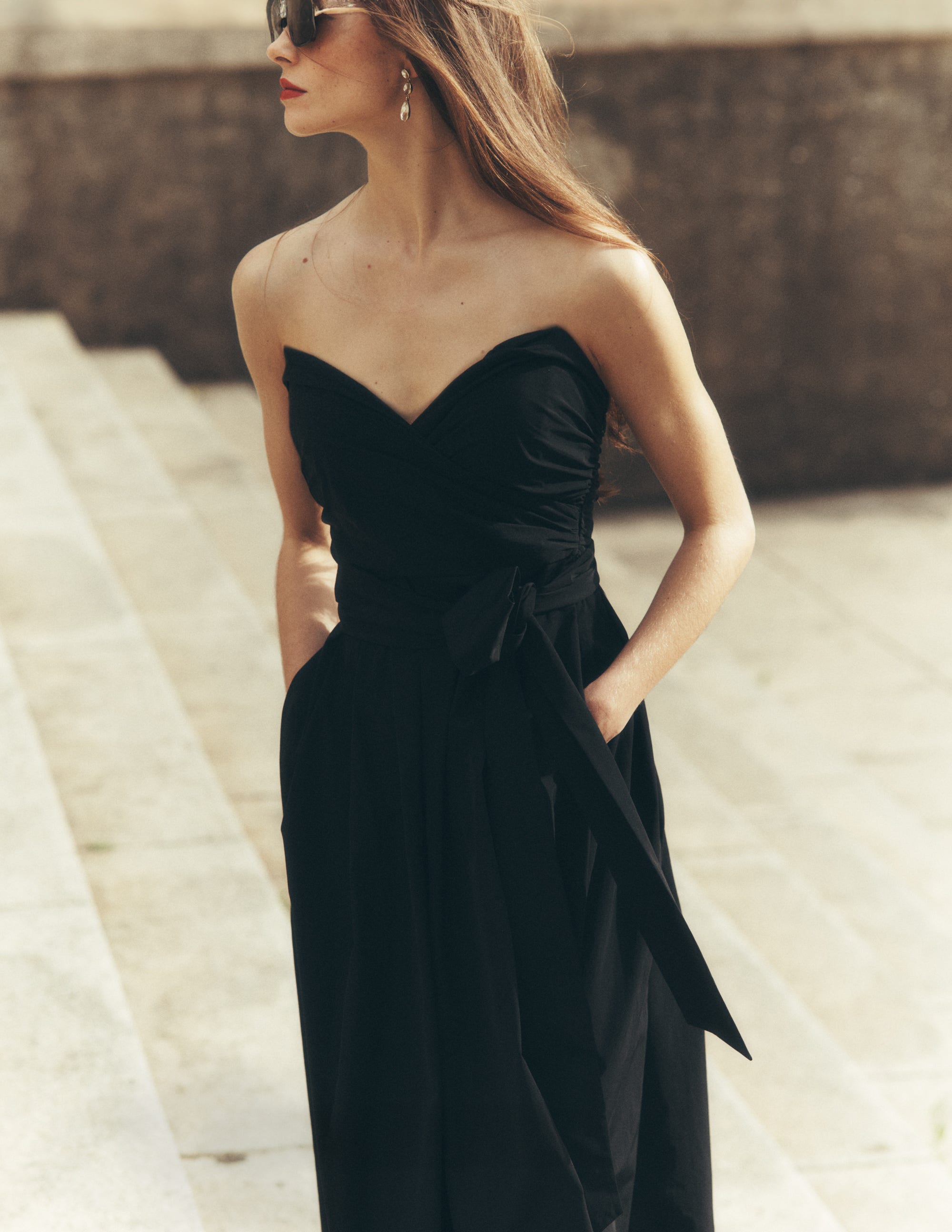 Strapless Taffeta Dress-Black