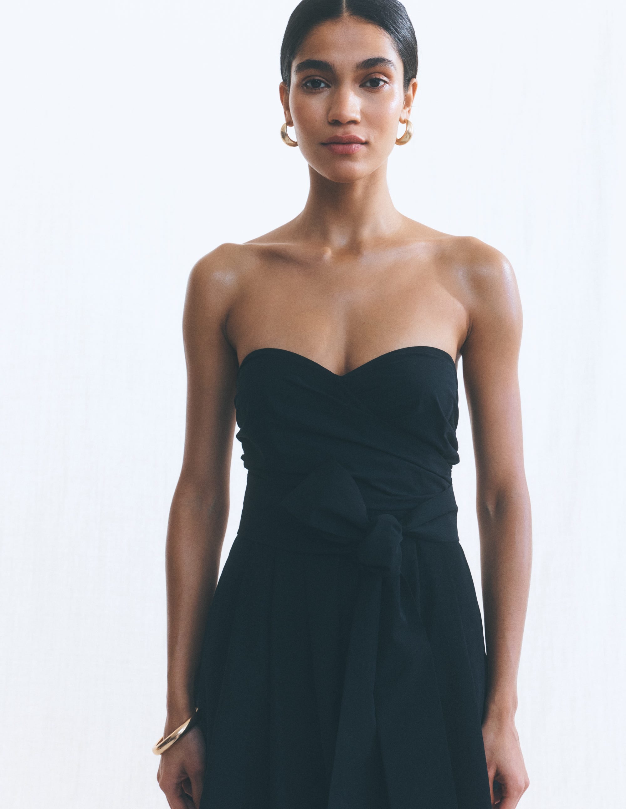 Strapless Taffeta Dress-Black