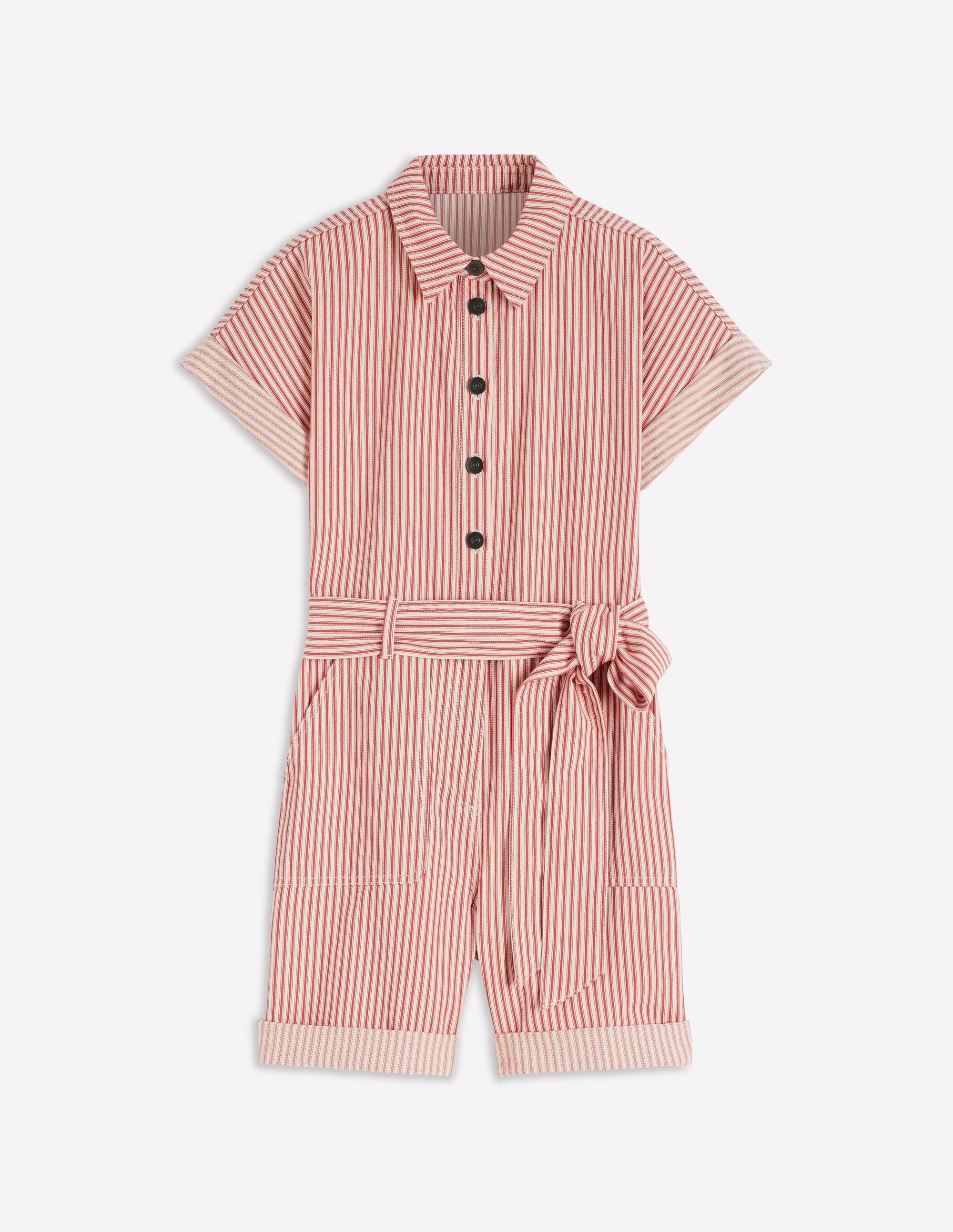 Kay Denim Playsuit-Red Tram Stripe
