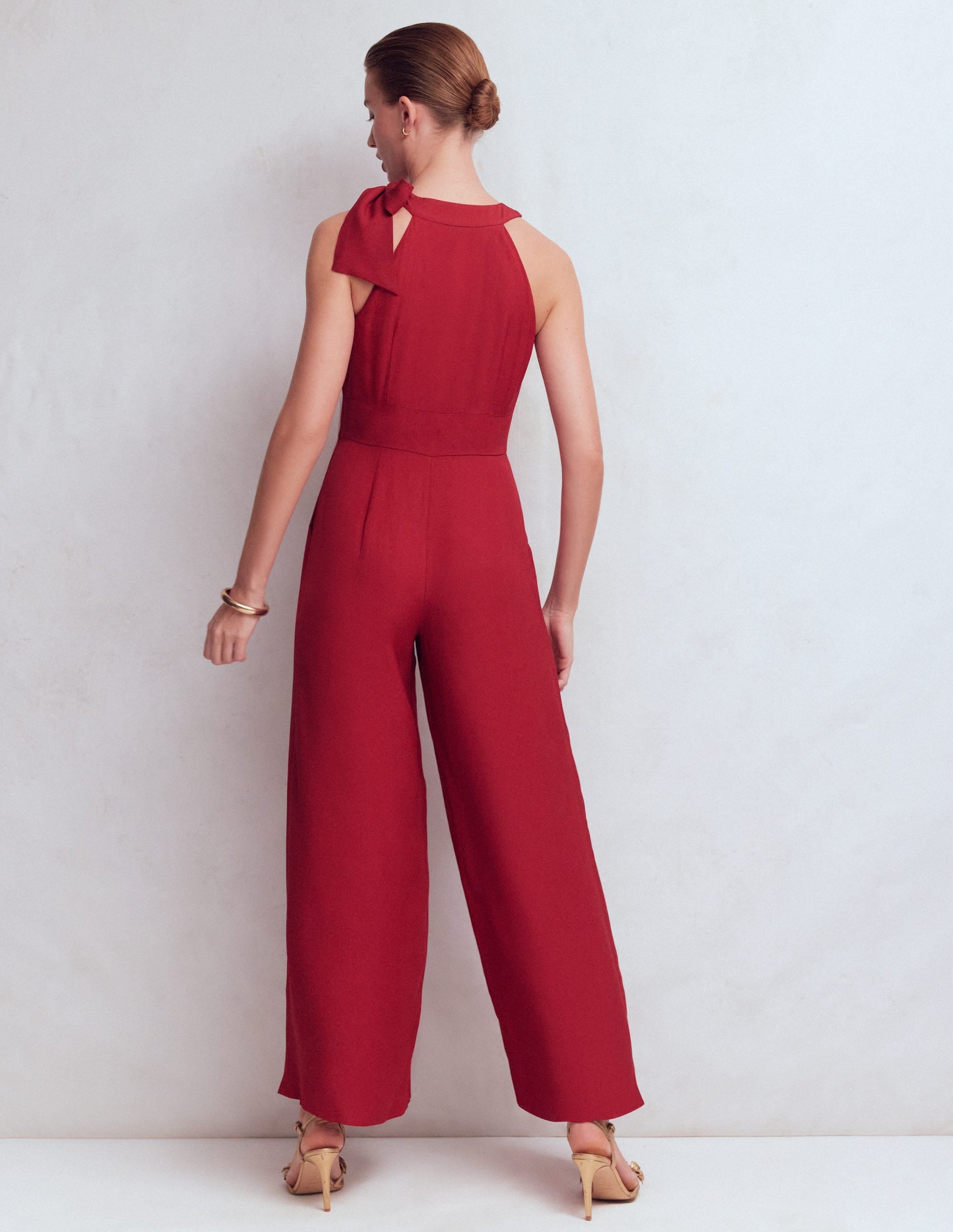 Tie Halter Neck Jumpsuit-Rich Chestnut